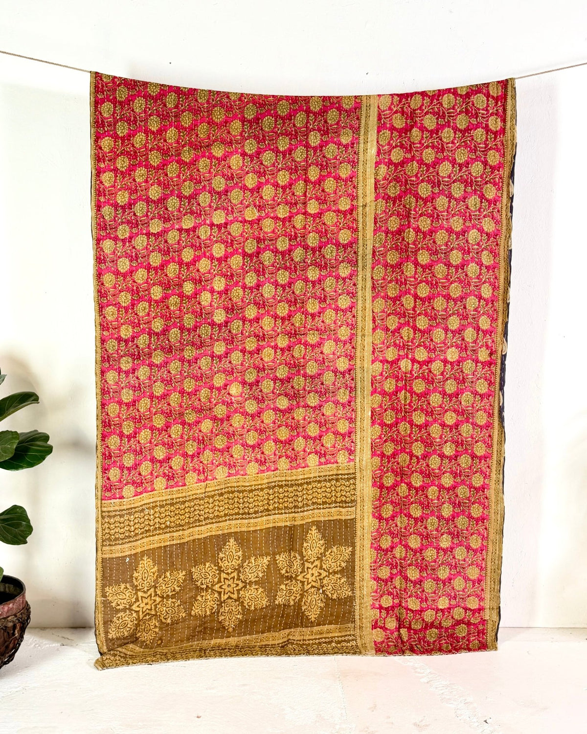 Vintage Cotton Kantha Quilt In Pink and Purple 12 - Biggs & Hill