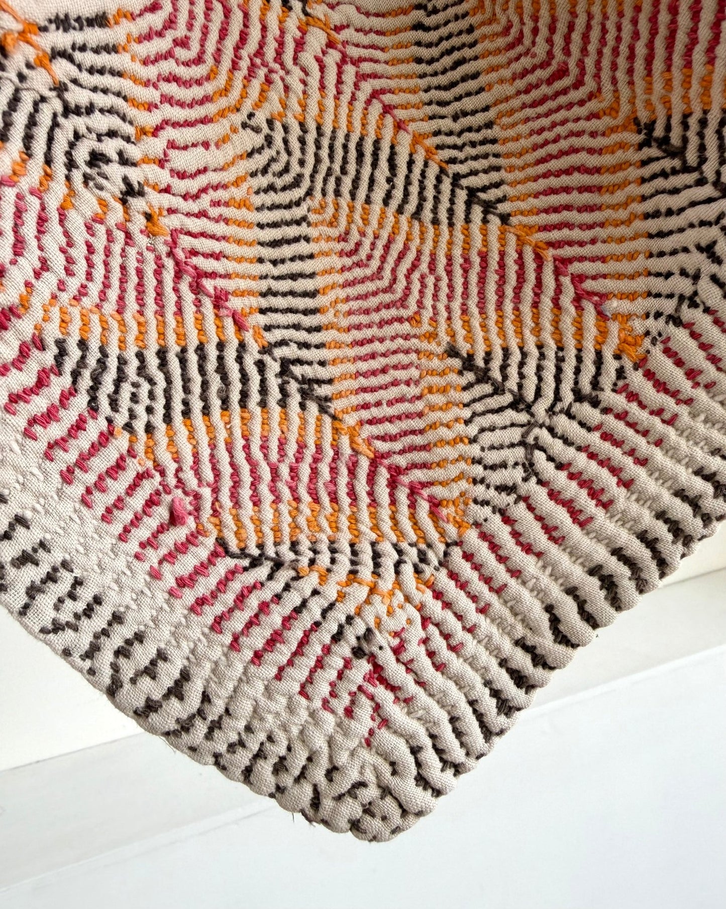Small Heavy Vintage Lohori Kantha Quilt in Pink and Yellow Stripes - Biggs & Hill