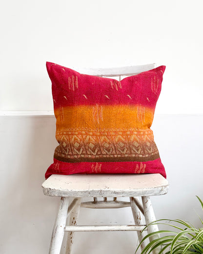 Vintage Kantha Cushion In Sunset Red and Orange - 45cm Square