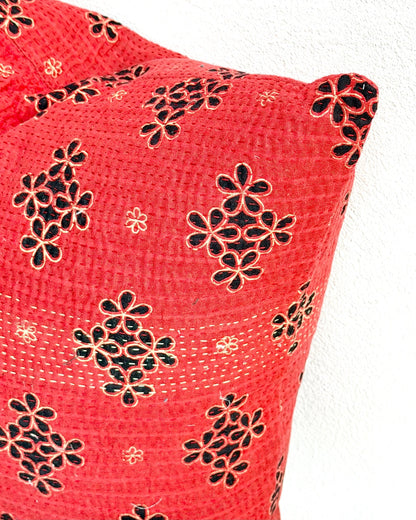 Handmade Reversible Vintage Kantha Cushion Cover In Red and Black - 45cm (18") - Biggs & Hill