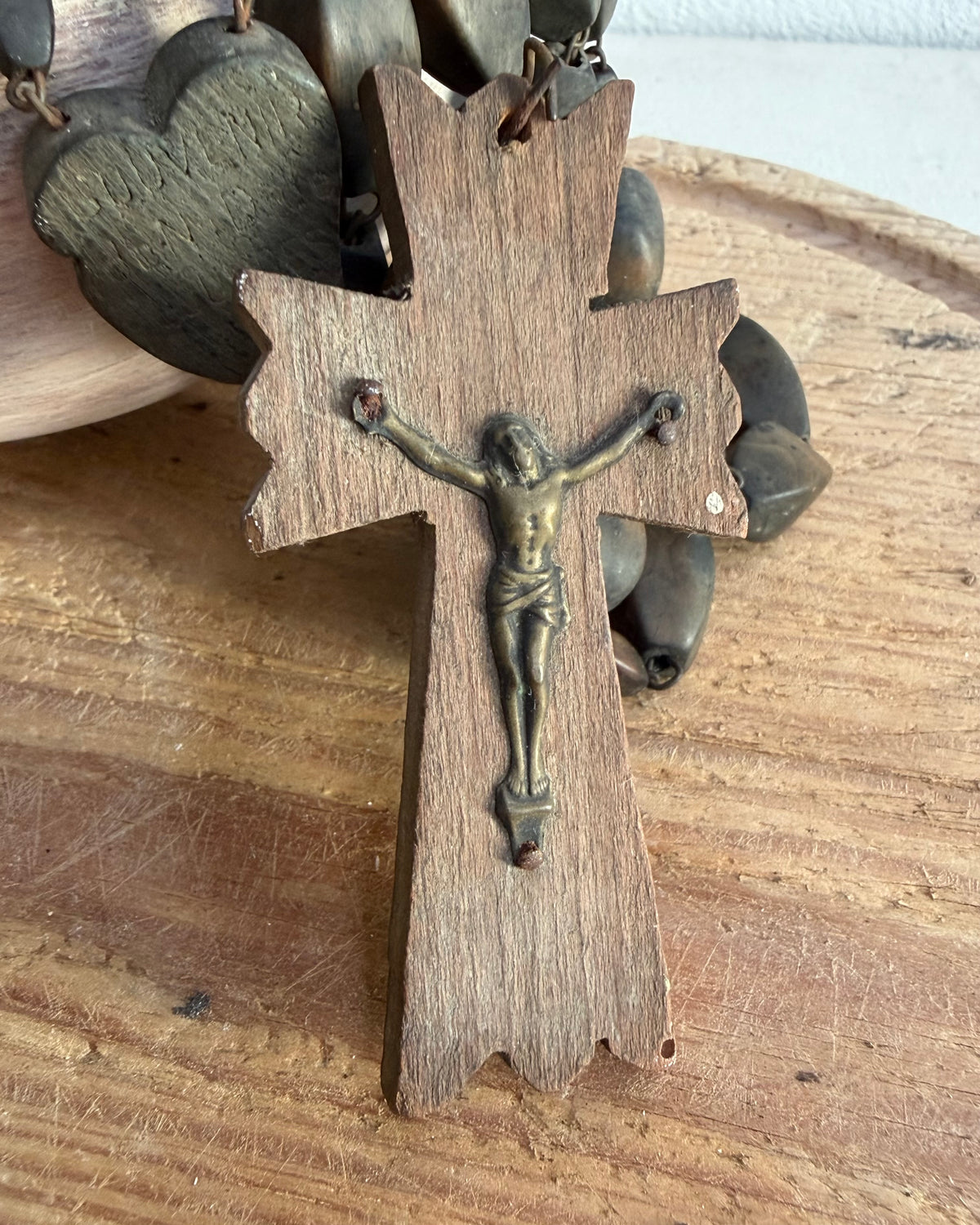 Vintage French Lourdes Rosary (Chapelet) – Wooden Pilgrimage Beads