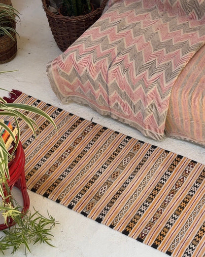 White and Yellow Vintage Turkish Cotton Kilim Runner - Biggs & Hill