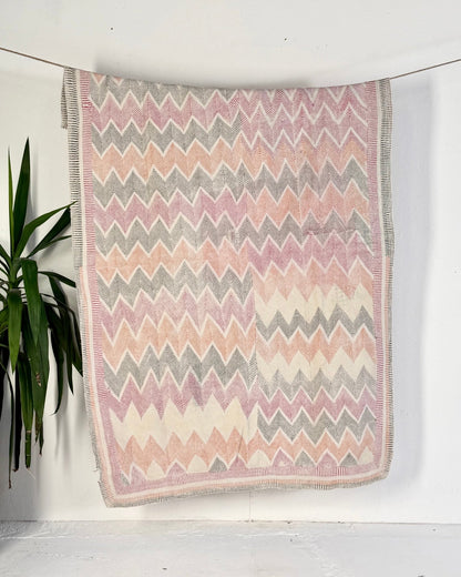 Heavy Vintage Lohori Kantha Quilt in Pink and Yellow Zig Zags - Biggs & Hill