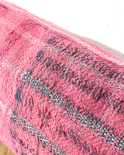 Vintage Kantha Bolster Cushion Cover In Pink With Embroidered Stripes - 100cm