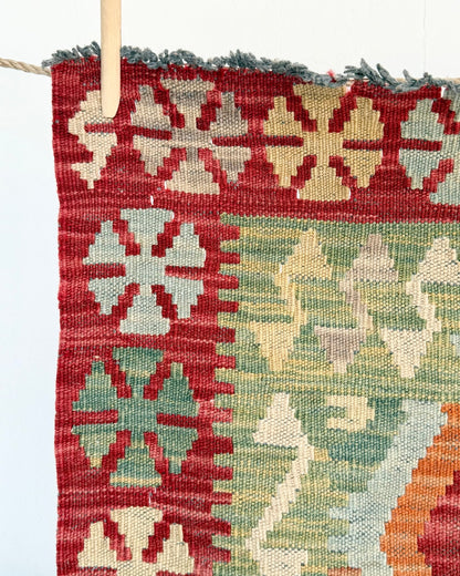 Terracotta and Green Afghan Chobi Kilim Rug - Biggs & Hill