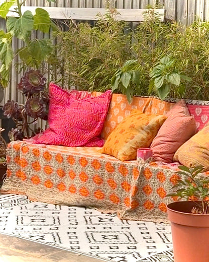 Vintage Cotton Kantha Quilt In Pink and Beige Floral #52