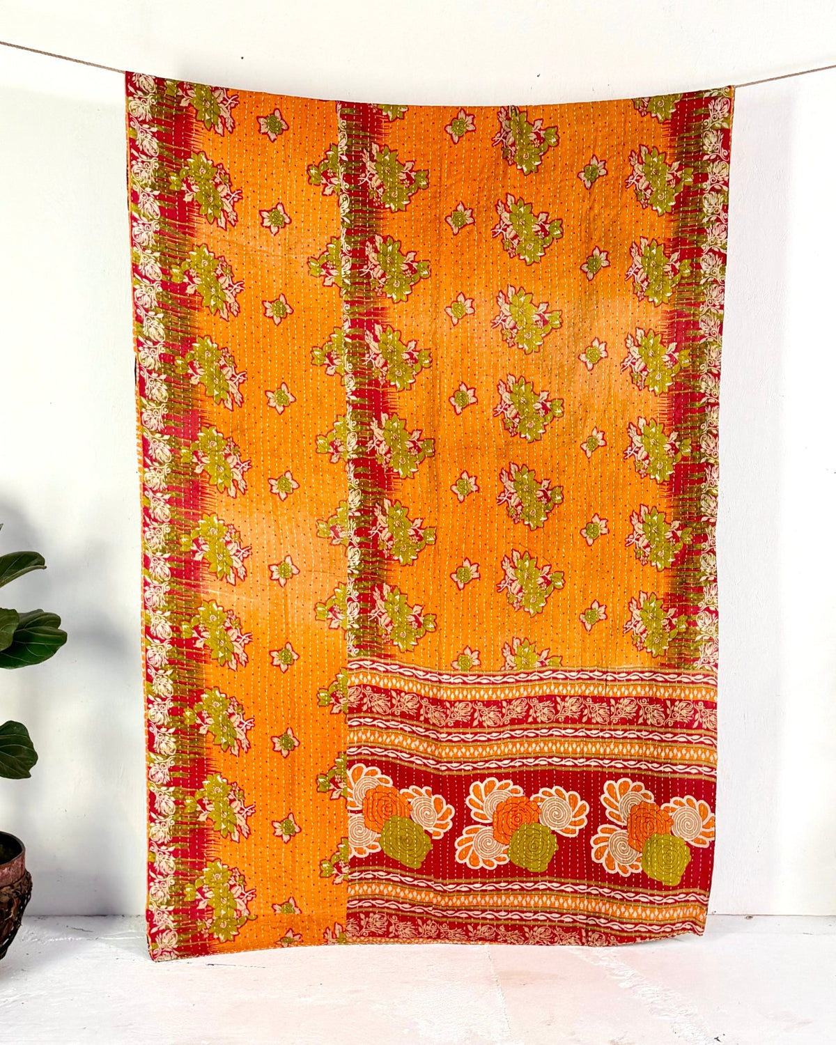 Vintage Cotton Kantha Quilt In Orange and Blue 02 - Biggs & Hill
