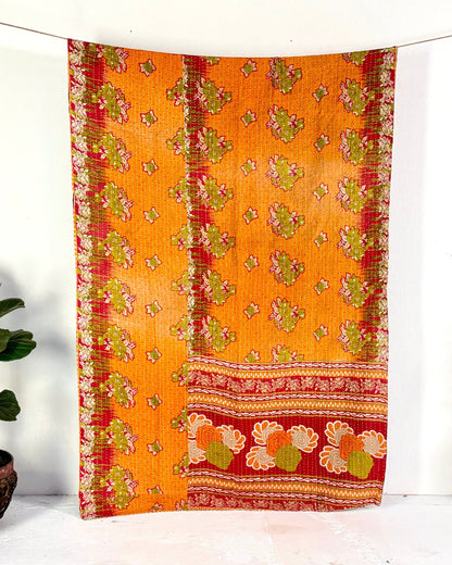 Vintage Cotton Kantha Quilt In Orange and Blue 02 - Biggs & Hill