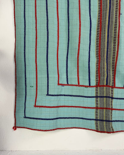 Large Fine Stitched Embroidered Vintage Kantha Quilt in Bahama Blue - Biggs & Hill