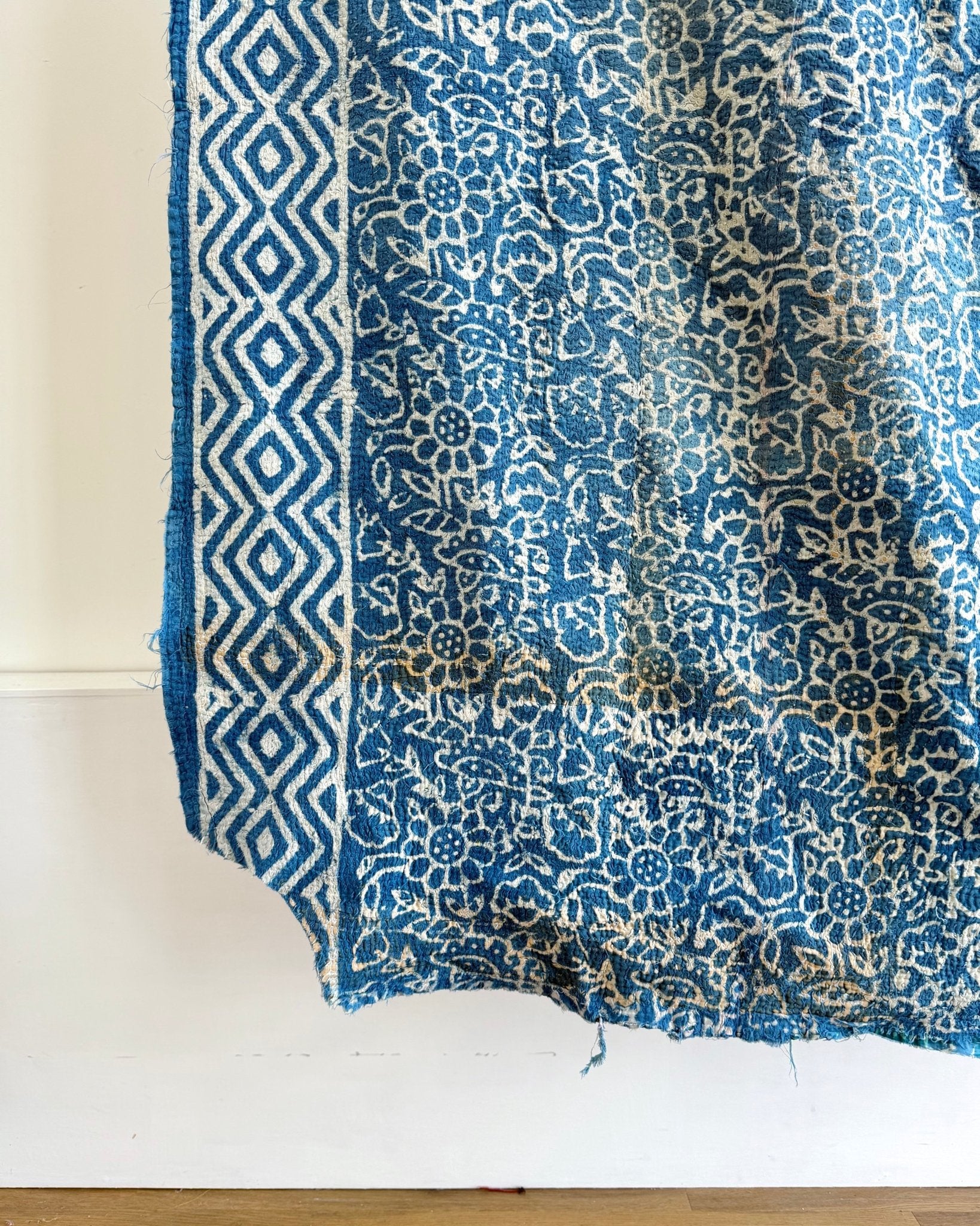 Project Kantha Quilt: Indigo Print With Authentic Aged Texture - Biggs & Hill