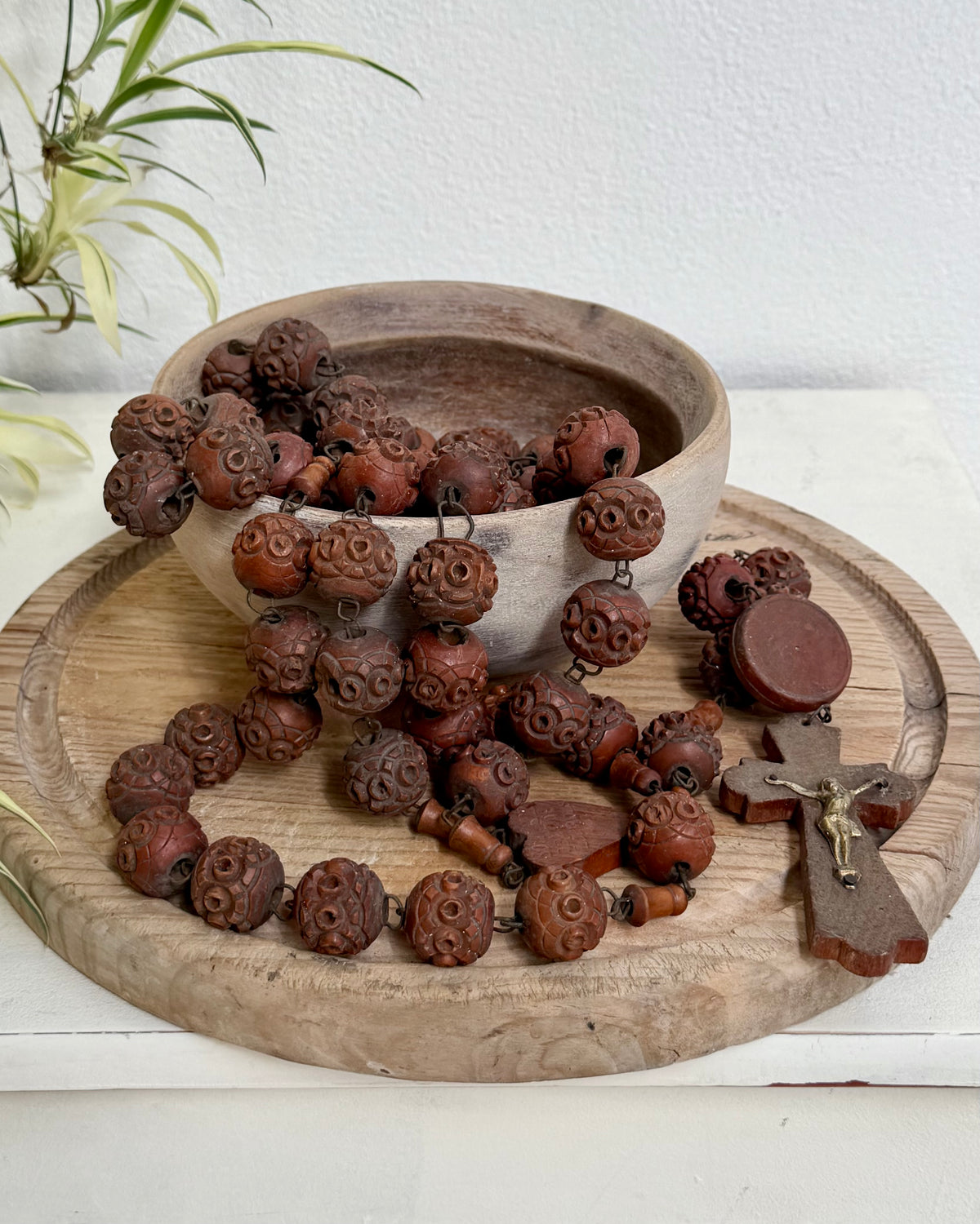 Vintage French Lourdes Rosary (Chapelet) – Wooden Pilgrimage Beads