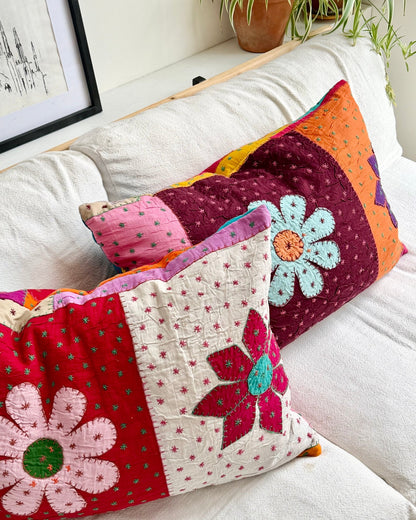 Reversible Hand Stitched Patchwork Pillow Cover 02 - Biggs & Hill