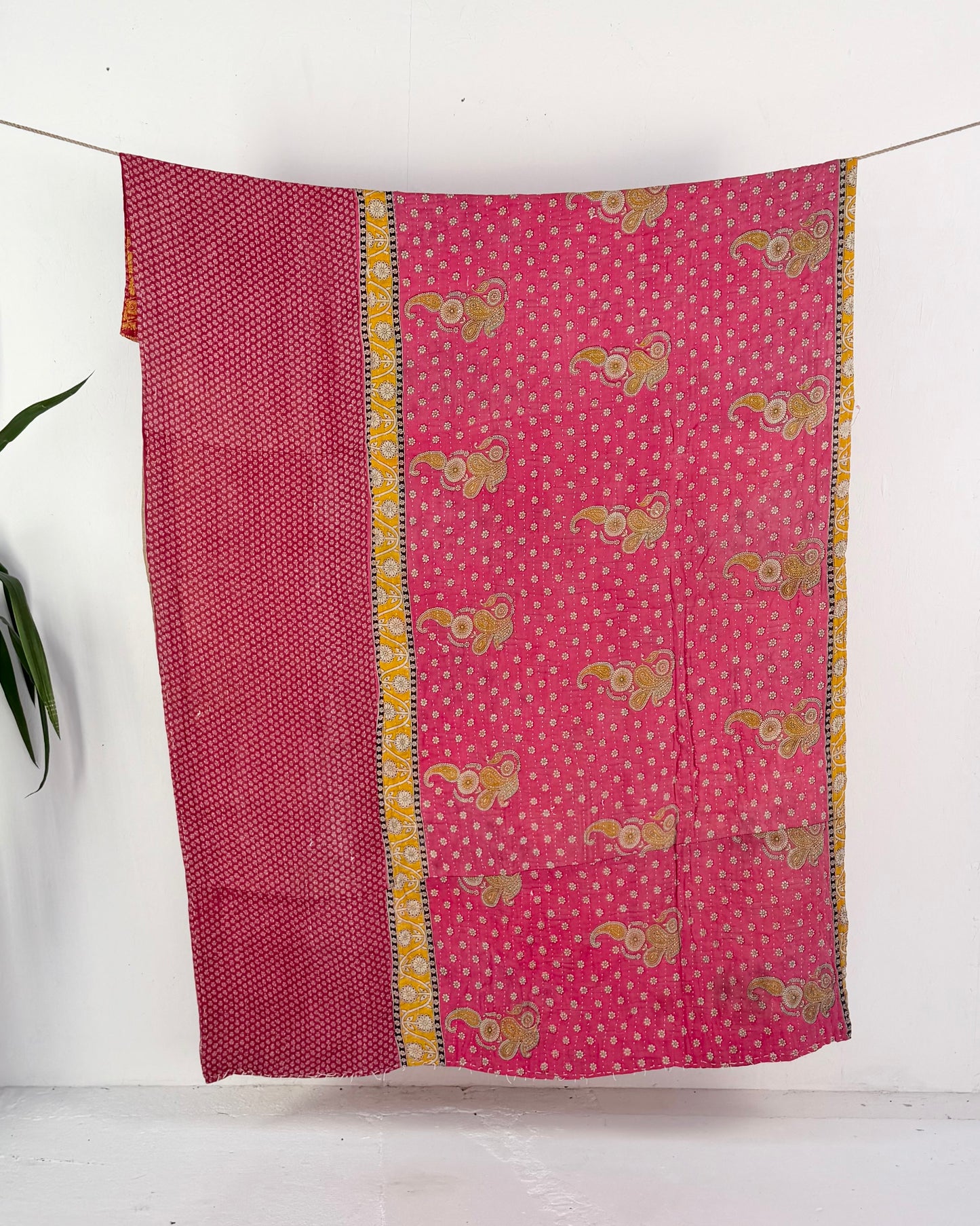 Vintage Cotton Kantha Quilt In Pink and Orange #53