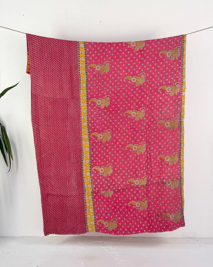 Vintage Cotton Kantha Quilt In Pink and Orange #53