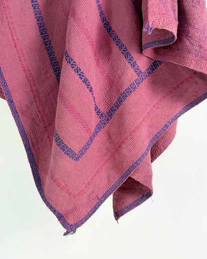 Fine Stitched Embroidered Vintage Kantha Quilt in Deep Plum - Biggs & Hill
