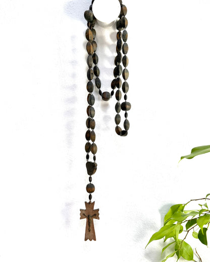 Vintage French Lourdes Rosary (Chapelet) – Wooden Pilgrimage Beads