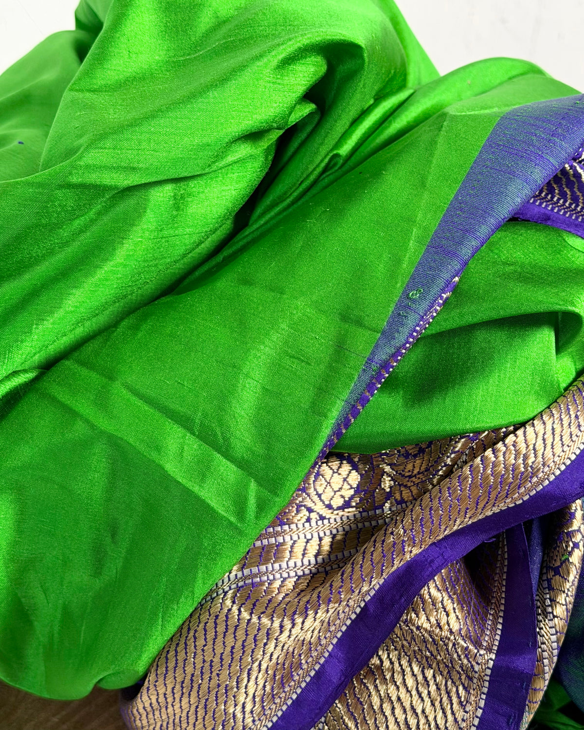 Preloved Silk Sari Length Bright Green and Blue 08