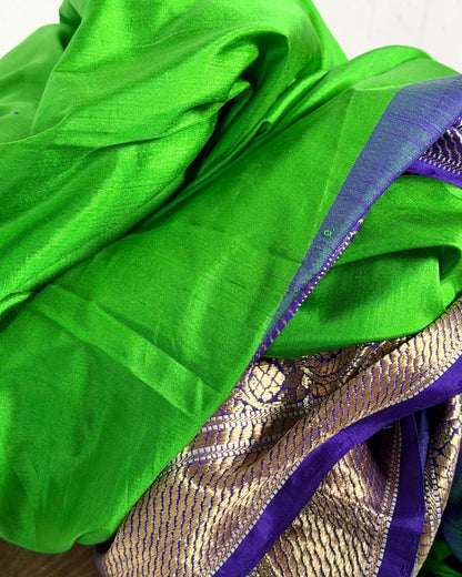 Preloved Silk Sari Length Bright Green and Blue 08