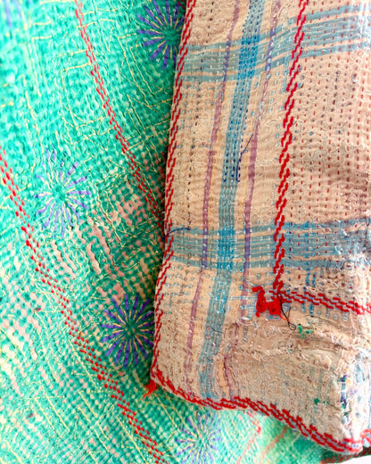 Project Kantha Quilt: Green and Blue with Embroidery - Biggs & Hill