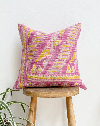 Handmade Vintage Kantha Cushion Cover In Pink- 45cm (18") Square - Biggs & Hill