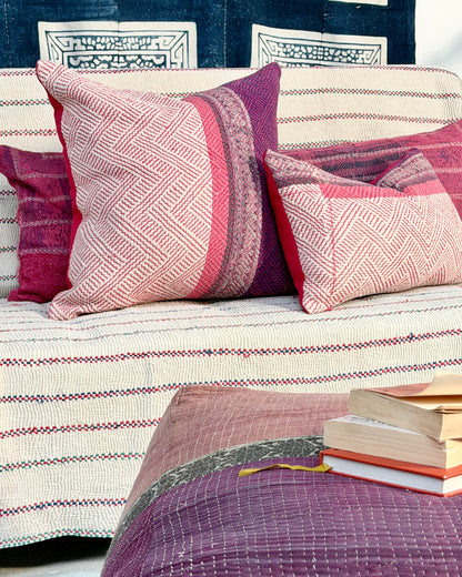 Vintage Kantha Cushion Cover In Pink and Purple - 50cm Square