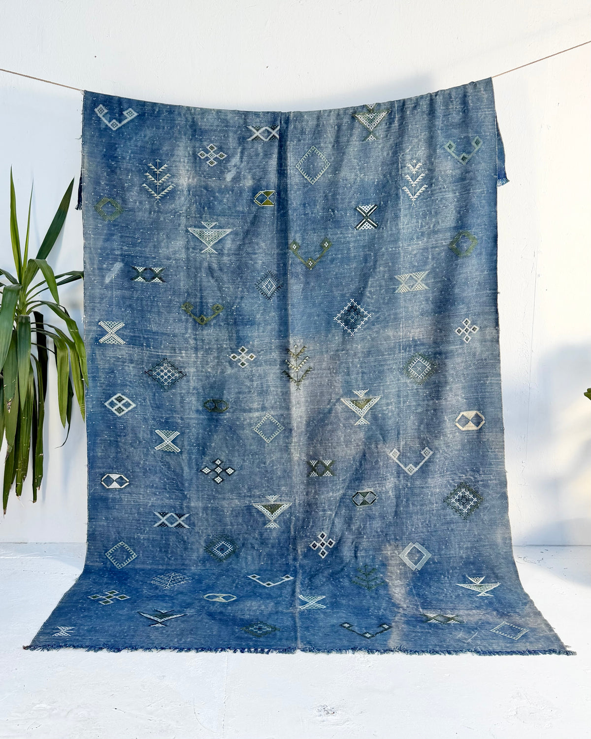 Enormous Hand Woven Moroccan Bedcover Made  Indigo “Sabra Silk”