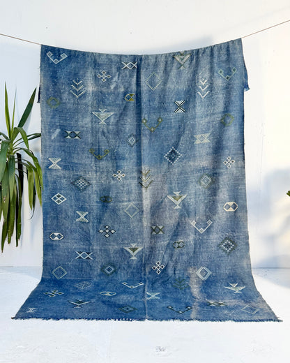 Enormous Hand Woven Moroccan Bedcover Made  Indigo “Sabra Silk”