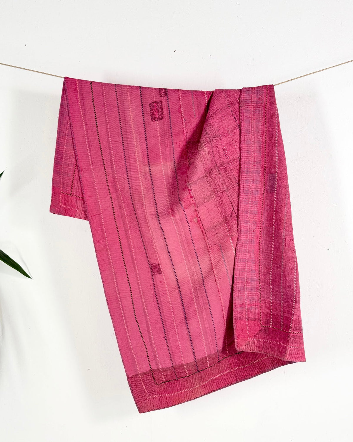 Embroidered Vintage Kantha Quilt in Pink - Biggs & Hill