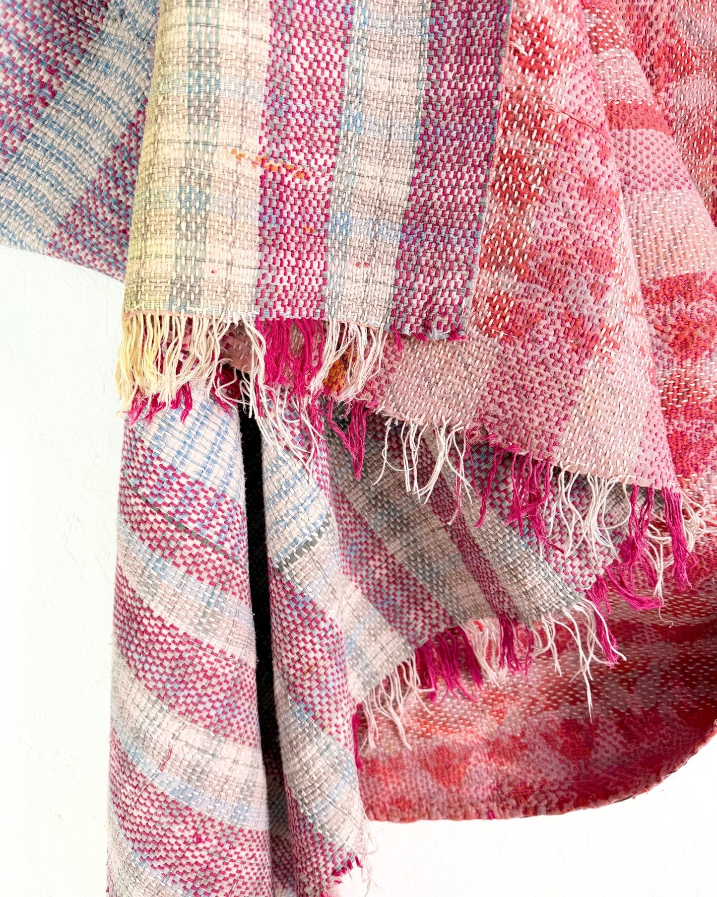 Heavy Kantha Blanket Quilt With Pink Stripes - Biggs & Hill