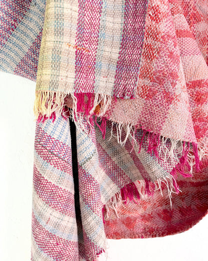 Heavy Kantha Blanket Quilt With Pink Stripes - Biggs & Hill