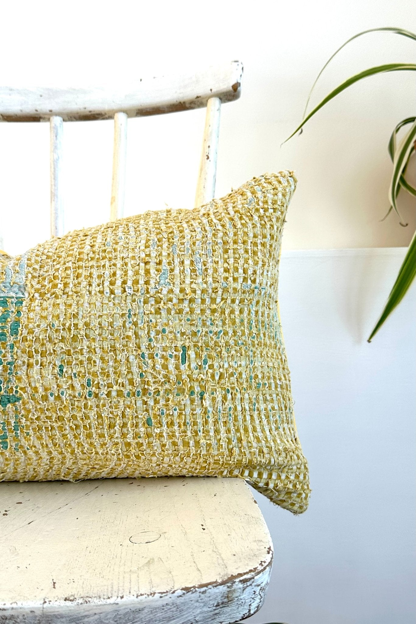 Vintage Kantha Cushion In Yellow 03 - Small Rectangular - Biggs & Hill