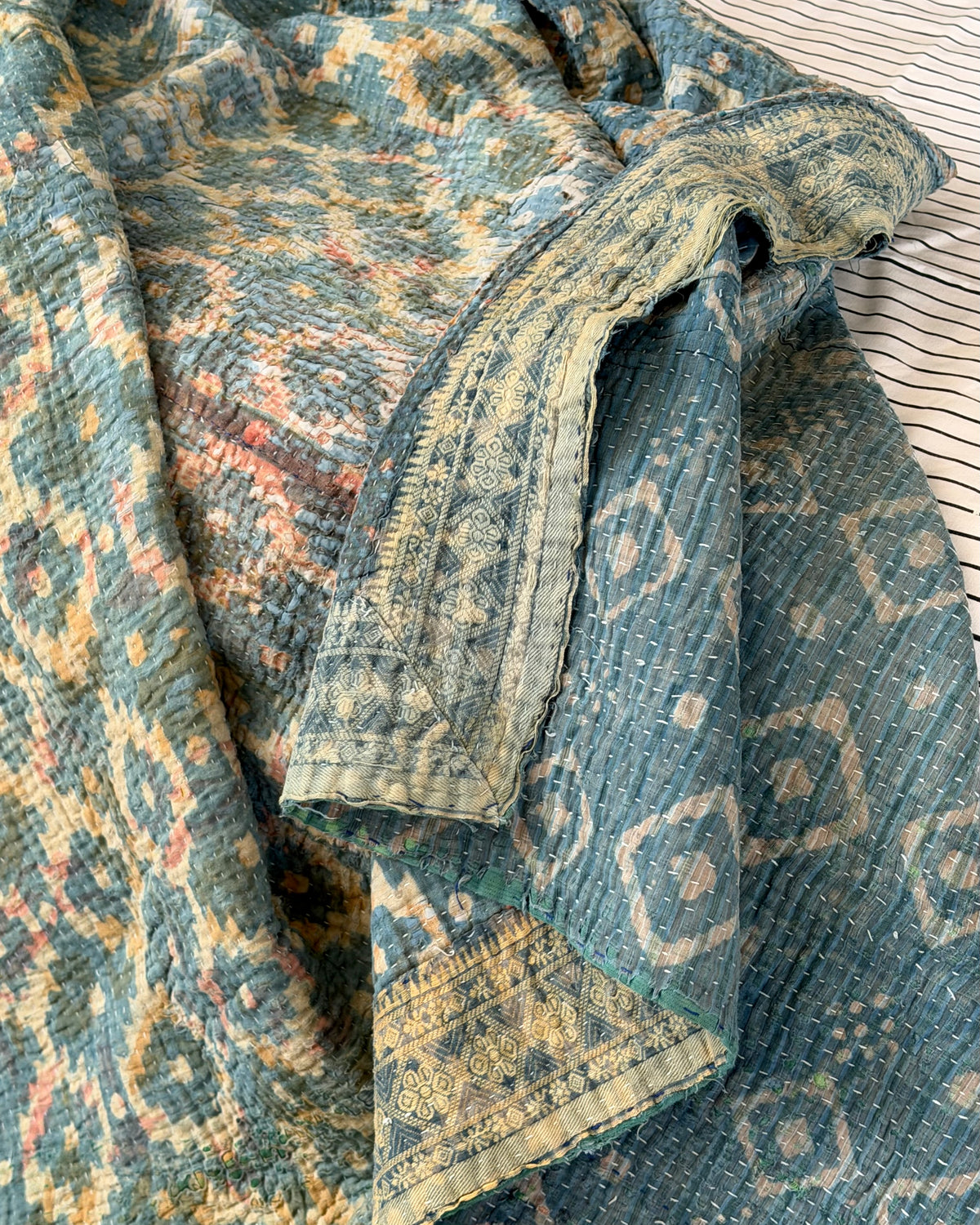 Large Heavy Indigo Print Kantha Quilt