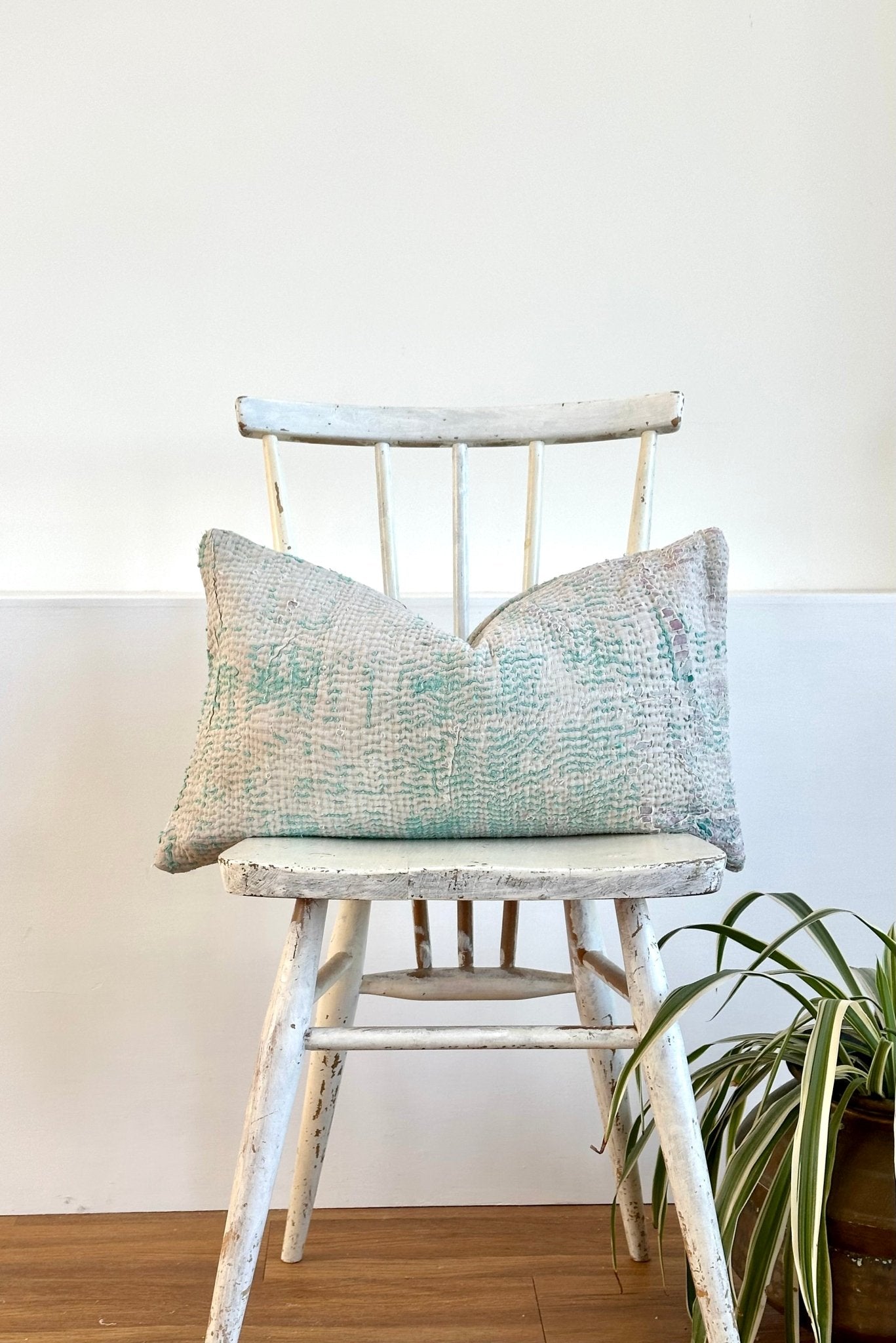 Vintage Kantha Cushion In Light Blue - Small Rectangular - Biggs & Hill