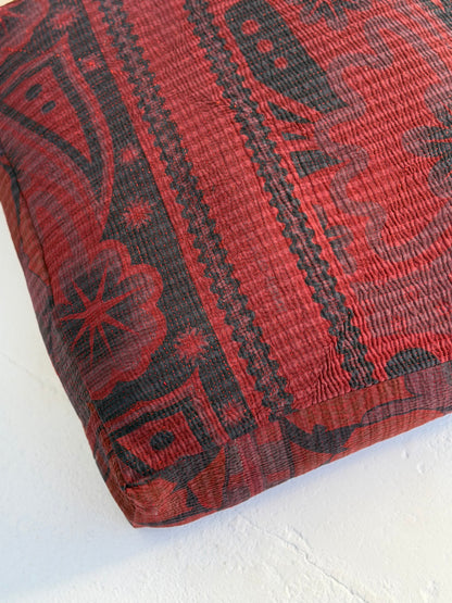 Large Square Kantha Floor Cushion Cover In Burgundy