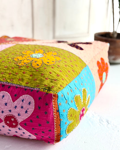 Large Square Patchwork Cotton Floor Cushion Cover