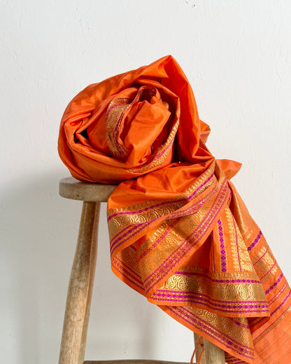Preloved Silk Sari Length in Orange 12