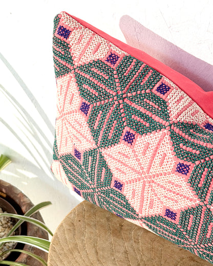 Vintage Galichi Kantha Cushion Cover In Pink - Large Rectangular