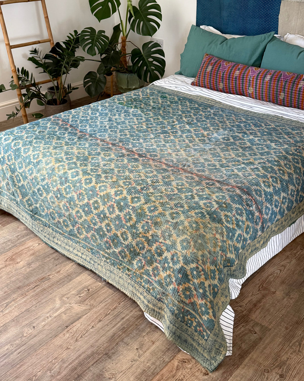 Large Heavy Indigo Print Kantha Quilt