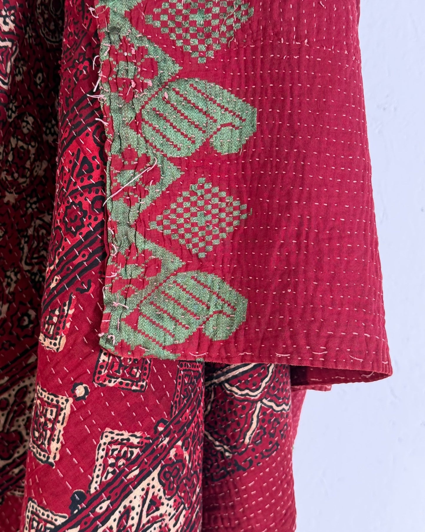Extra Large Ajrakh Printed Vintage Kantha Quilt In Deep Red - Biggs & Hill