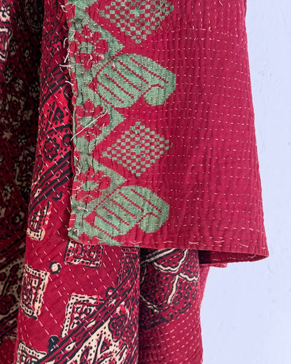 Extra Large Ajrakh Printed Vintage Kantha Quilt In Deep Red - Biggs & Hill