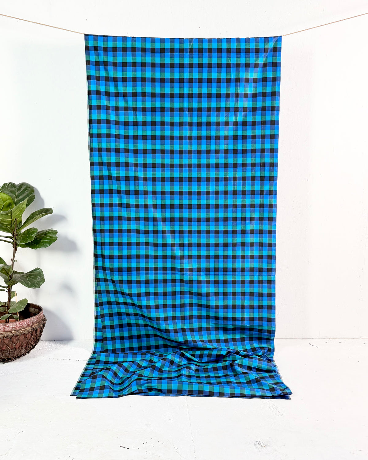 Preloved Silk Sari Length in Blue Check 05