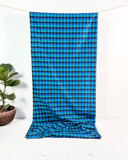 Preloved Silk Sari Length in Blue Check 05