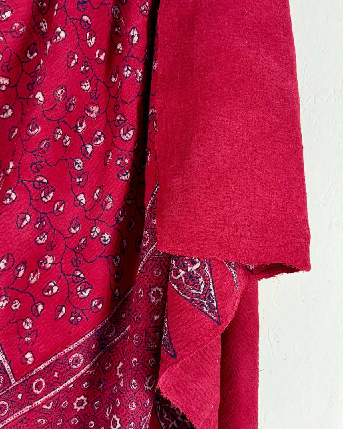 Ajrakh Printed Vintage Kantha Quilt in Deep Red - Biggs & Hill
