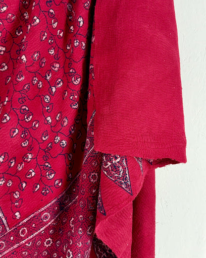 Ajrakh Printed Vintage Kantha Quilt in Deep Red - Biggs & Hill