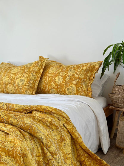 Sunshine Yellow Floral Kantha Handmade Pillowcase - Biggs & Hill