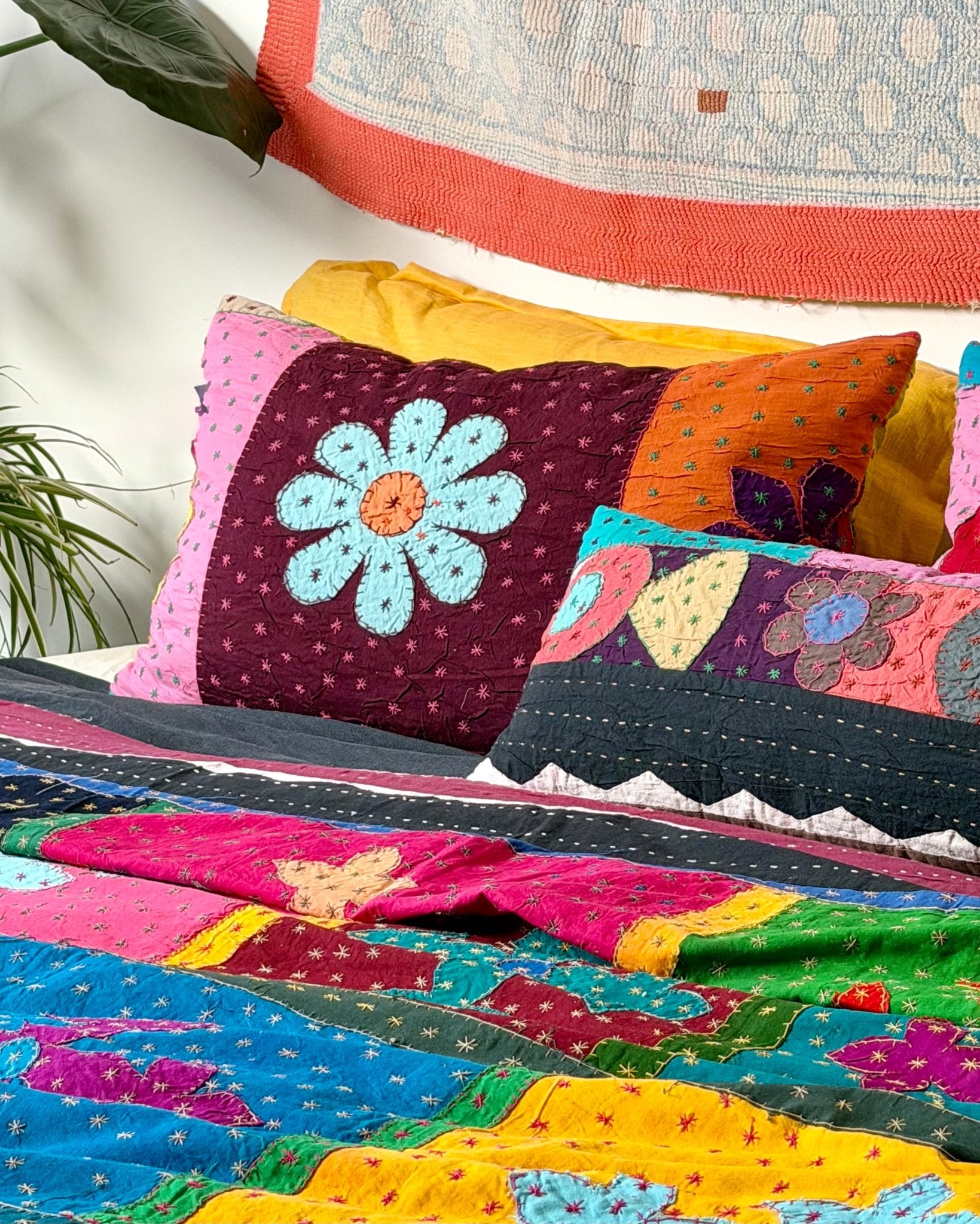 Reversible Hand Stitched Patchwork Pillow Cover 02 - Biggs & Hill