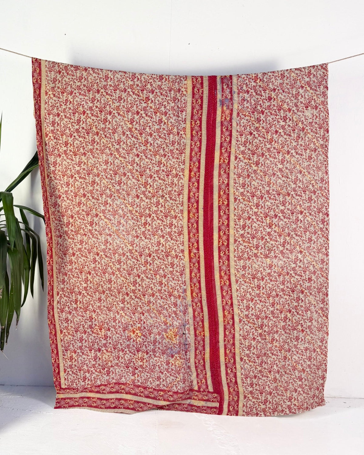 Project Kantha Quilt: Peachy Pink and Blue Geometrics - Biggs & Hill