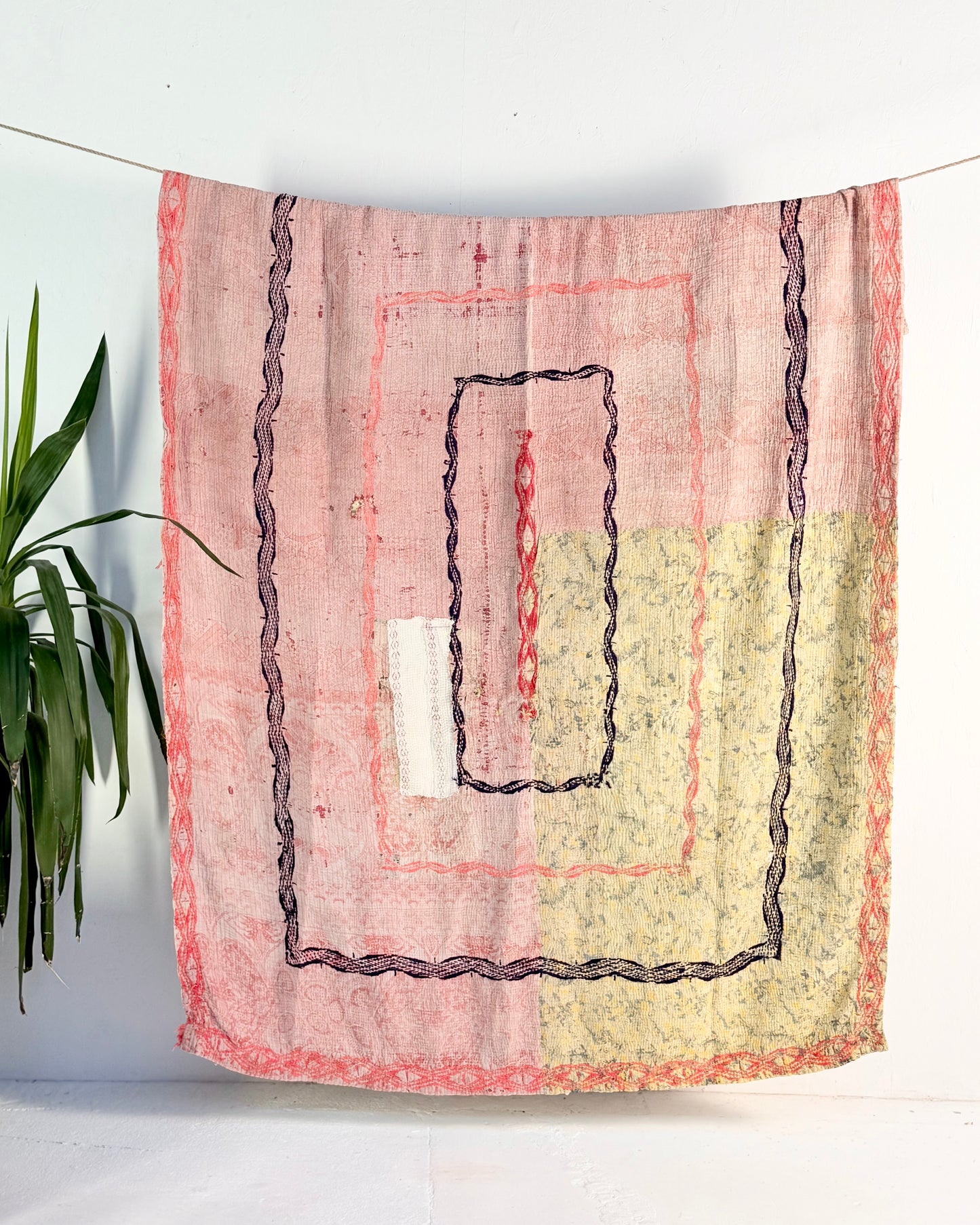 Project Kantha Quilt: Pink and White With Authentic Aged Texture