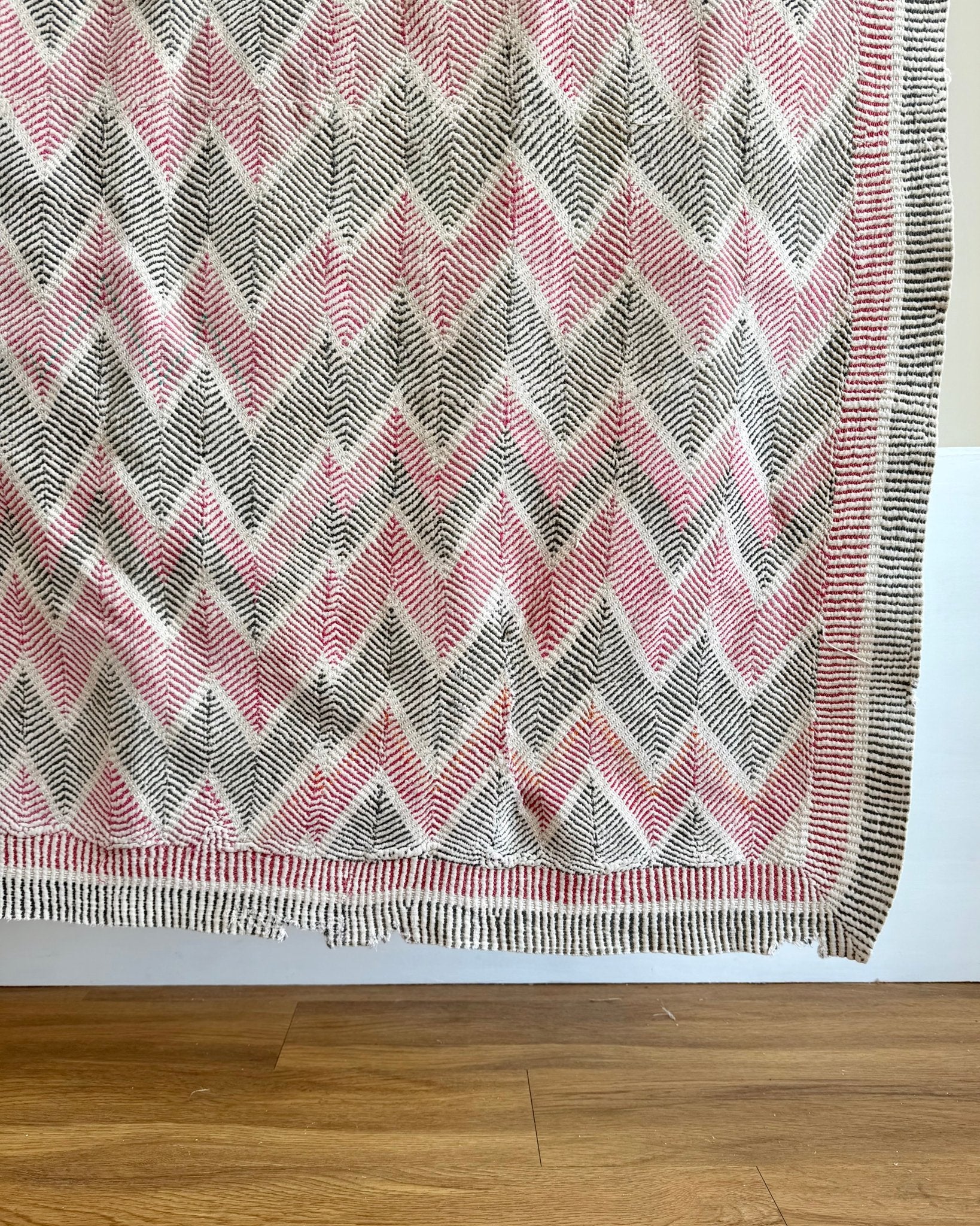 Heavy Vintage Lohori Kantha Quilt in Pink and Black Zig Zags - Biggs & Hill