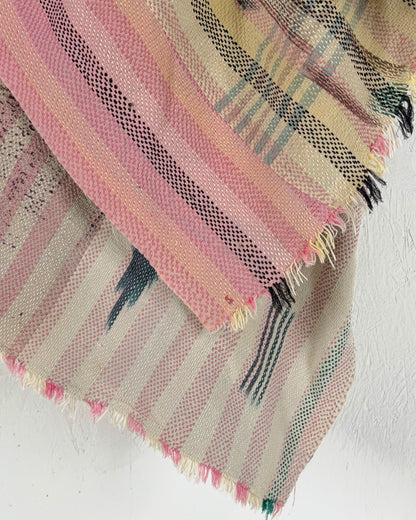 Striped Ikat Vintage Kantha Quilt in Light Pinks
